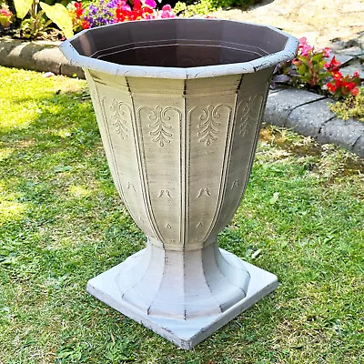 Large Urn Planter Antique Grey Stone Effect Plastic Outdoor Garden Flower Pot • £16
