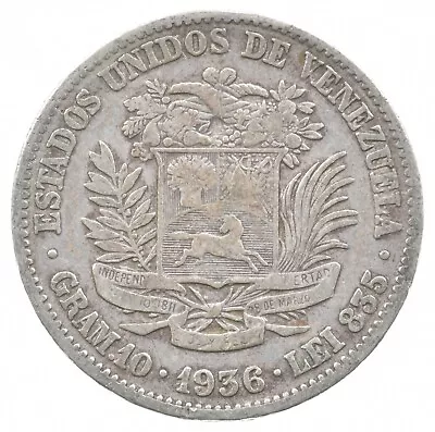 SILVER - WORLD Coin - 1936 Venezuela 2 Bolivares - World Silver Coin *713 • $4