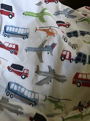 Pottery Barn Kids  Trains Helicopters Vehicles Etc Cotton Fitted Regular Sheet • $55