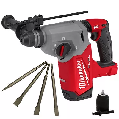 £245 • Buy Milwaukee M18FH-0 18V 4-Mode 26mm SDS+ Hammer Drill & 4 Piece Chisel Set & Chuck