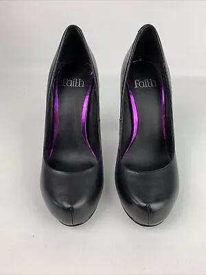 FAITH Ladies Black Leather Stiletto Court Shoes UK4 EUR37 J49 • £9.99