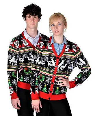 SoCal Look Men's Ugly Christmas Sweaters Cardigan Deer Santa Black • $34.99