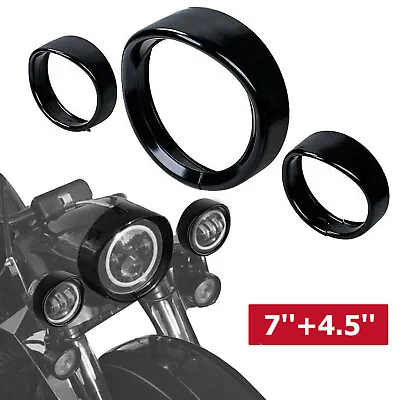 7  Headlight Lights 4.5  Passing Fog Lamp Trim Ring Bezel Visor Cover For Harley • $31.90