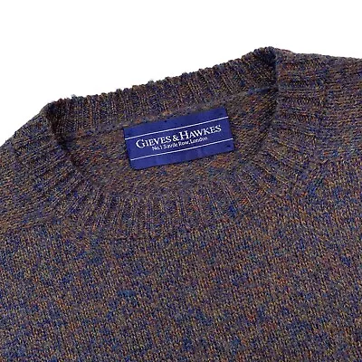 VTG M Gieves & Hawkes Brown / Blue Heather Shetland Wool Crew Neck Made England • $59.95