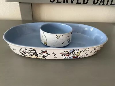 Disney Mickey Minnie Goofy Donald Food Snacks 2pc Ceramic Dip Chip Bowl • $49.95