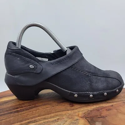 Merrell Luxe Wrap Clog Shoes Women's 7.5 Black Leather Studded Chunky Block Heel • $39.97