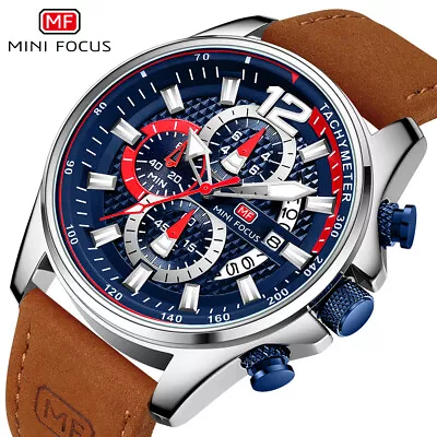 MINI FOCUS Men's Genuine Crazy Horse Leather Outdoors Multifunction Quartz Watch • $29.99