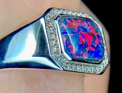 100% Natural Australian Solid Black Opal Men's Ring Size 12 Heavy Signet • $299