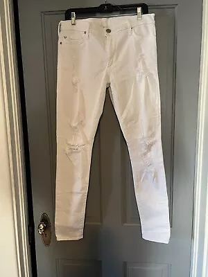 True Religion  Halle White Mid Rise Distressed Super  Skinny Leg Jeans Size 30 • $9.99