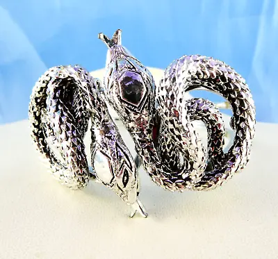 Vintage 70's Snake Serpent Bangle Bracelet Silver Tone Two Cobras • $25.49