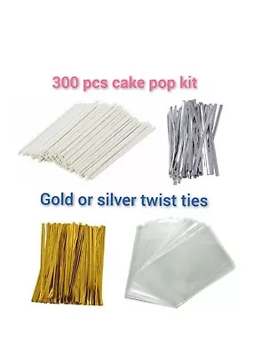 100 X WHITE CAKE POP KIT 6  PAPER LOLLY STICKS 4 X 6 CELLO BAGS & TWIST TIES • £8.62