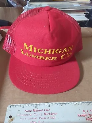 Vintage Michigan Lumber Co Red Trucker Cap Hat Snapback Flint Mi • $19.99