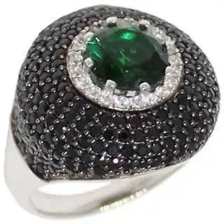 Suzy Levian Sterling Silver Green And Black Cubic Zirconia Micro Pave Ring • $83.40