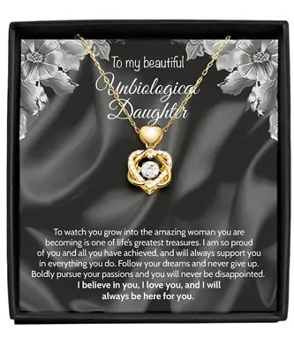 To My Unbiological Daughter Gold Heart Knot Necklace Message Card Gift From Mom • $42.25