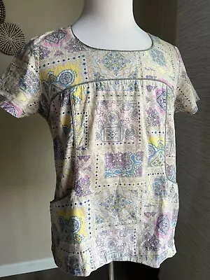 Baby Phat Women’s Scrub Top Multi Color Print Short Sleeve Large • $10.75