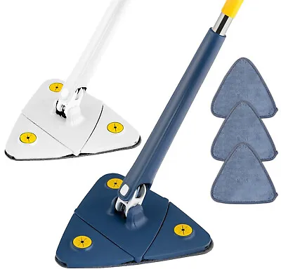 Triangle Mop Adjustable Long Handle Rotatable Multi Purpose White Blue 3 Pads • $18.49