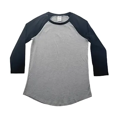 Victoria Secret PINK T Shirt S Small Ringer Baseball Tee Black Gray Colorblock • $14.79