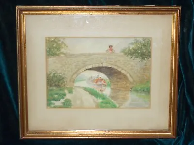 Original Victorian Painting Man & Canal Bridge With Boat C 1870 Signed Wills • £39.99