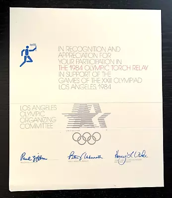 Olympic Certificate Torch Relay / Los Angeles - 1984 Summer Olympics. • $40