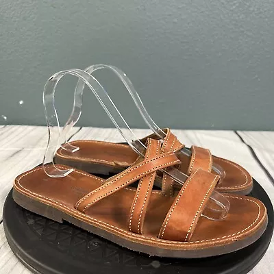 Made In Mykonos Greece Brown Leather Sandals Toe Loop Sandals Size 8.5 Bespoke • $28.88