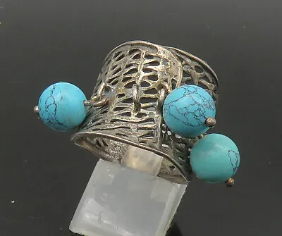 DESIGNER 925 Silver - Vintage Turquoise Sphere Charmed Band Ring Sz 9 - RG22098 • $49.99