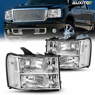 Pair Chrome Headlights Front Lamps For 2007-2013 GMC Sierra 1500 2500HD 3500HD • $82.64