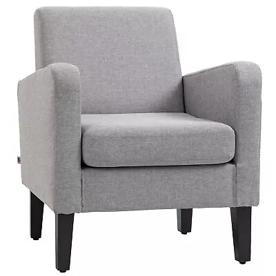 HOMCOM Modern Armchair Accent Chair With Rubber Wood Legs For Bedroom Light Grey • £89.99
