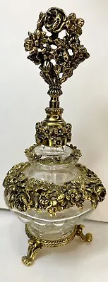 Matson Ormolu Vintage Golden Footed Floral Perfume & Dauber 8” Hollywood Regency • $147.75