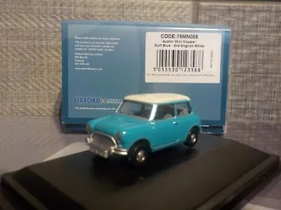 Model Car Mini Cooper Surf Blue 1/76 New Oxford  76mn001 • £9.65