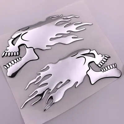 2pcs Ghost Skull Head With Flames On Fire 3D Sticker Chrome Rider Bike Car • $6.99