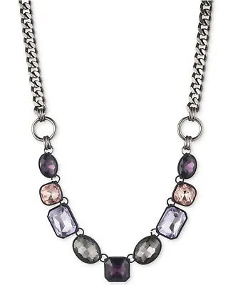 Hematite-tone & Black Rubber Purple Stone Collar Necklace Created For Macy's • $19.99