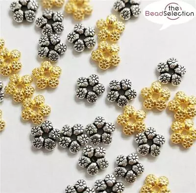 £2.79 • Buy  40 SNOWFLAKE DAISY SPACER BEADS 7mm TIBETAN SILVER / GOLD