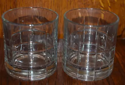 Vintage Set Of 2 Anchor Hocking TARTAN Clear Glass Lowball Whiskey Rocks Glasses • $9.95