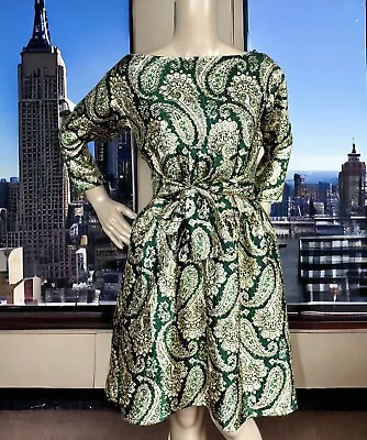 New Vintage 50s Emerald Green Gold Paisley Belt Cocktail Old Hollywood Dress M • $69.99