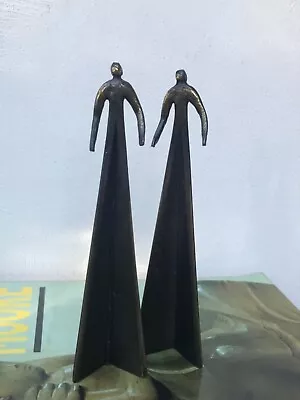 Pair Of Small Vintage Bronzed Metal Abstract Modernist Sculptures • £35