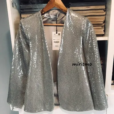 A670 Zara Kimono Silver Sequins Jacket Cape Blazer Coat Trinny Woodall - L • $119.99