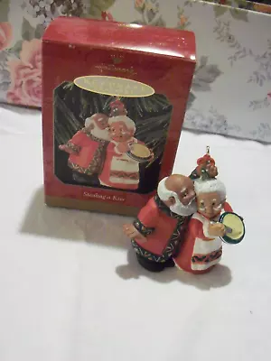 1997 Hallmark Ornament Stealing A Kiss Santa & Mrs Claus Mistletoe  In Box • $4