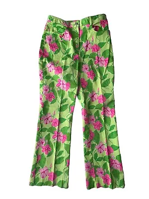 Lilly Pulitzer Vintage Pants Womens 2 Pink Green Ankle Floral Cotton Stretch Y2K • $39.77