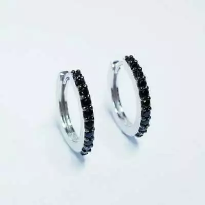 0.50Ct Round Gorgeous Cut Black Diamond Hoop Earrings 14K White Gold Finish • $139.44