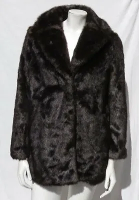 H&M Women’s Dark Brown Faux Fur Shawl Collar Jacket Coat Sz US M 8 Washable! EUC • $49.99