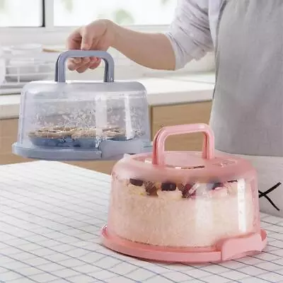 Round Plastic Cake Carrier Container Transporter With Lockable Lid Handle • £9.12