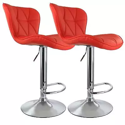 Elama 2 Piece Diamond Tufted Faux Leather Adjustable Bar Stool In Red With Chrom • $101.51