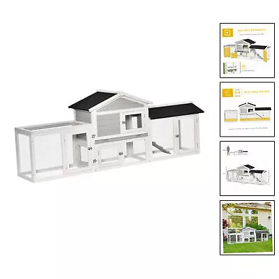 2 Tier Wooden Rabbit Hut W/ Tray Ramps Run Area...[227L X 53W X 85H CM] [GREY] • £171.99