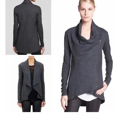 Helmut Lang Wool Asymmetrical-Zip Shawl Pocket Jacket In Charcoal Gray P=XS • $46