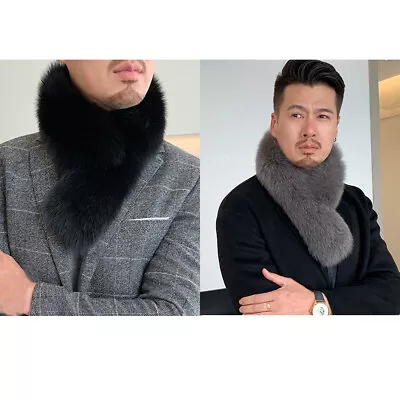 Men's Real Fox Fur Scarf Collar Winter Warm Neckerchief Wraps Grey Black • $28.04