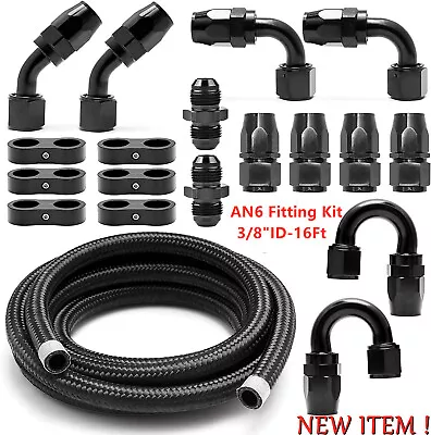 6AN 3/8 ID Hose Tube Nylon Braided Stainless Steel Fuel Line Fitting  16FT • $85.50