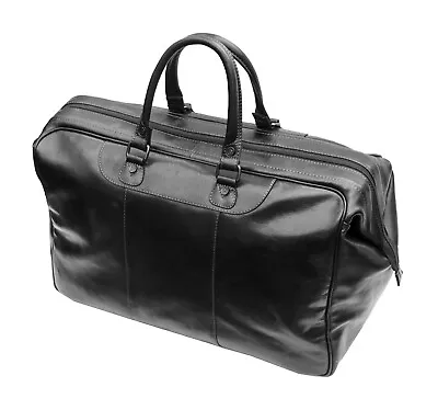 Prime Hide Cruz Luxury Black Leather Travel Gladstone Holdall Casual Mens New • £175