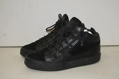 Giuseppe Zanotti Mens Mid Top Sneakers Shoes Embossed Leather BLACK Size 41 • $149.99