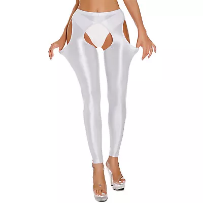 US Womens Glossy Cutout Yoga Pants High Waist Hollow Out Stretch Tights Trousers • $13.09