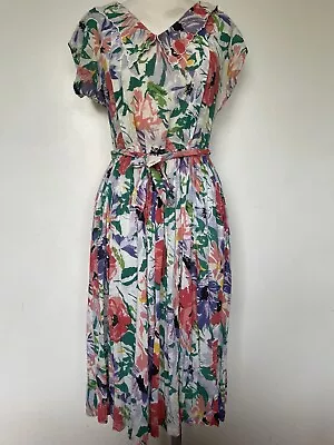 Vintage Size 12 Witchery Floral Colourful Midi Dress 80’s 90’s Cotton Pockets • $69